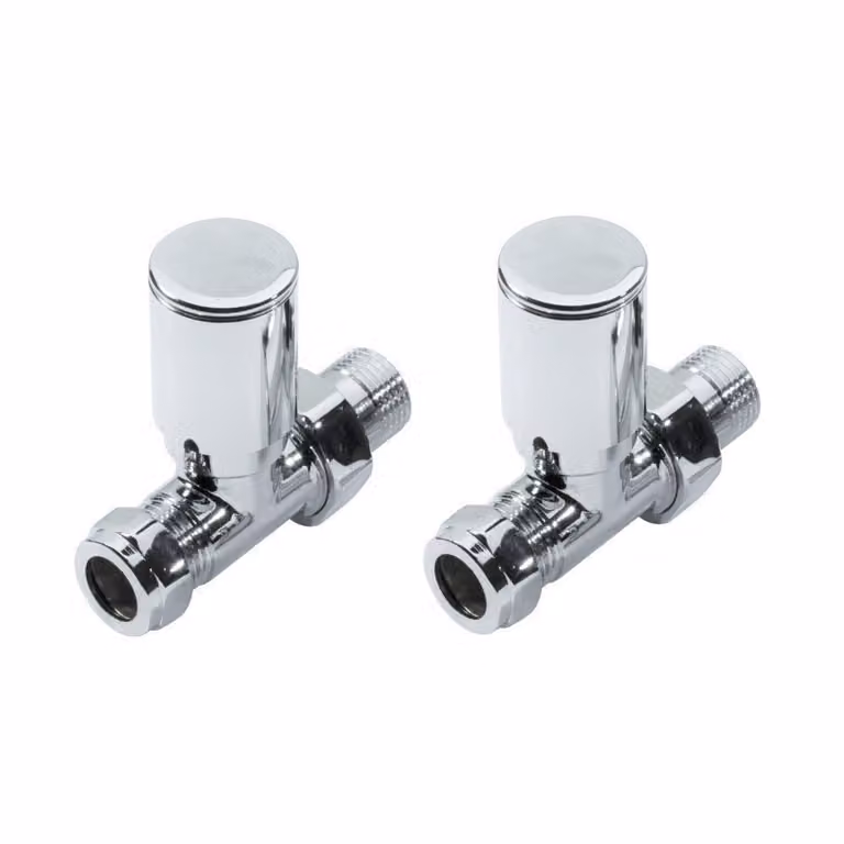 Royal Bathrooms Chrome Straight Radiator Valve Pack with 1/2 inch Brass Fittings