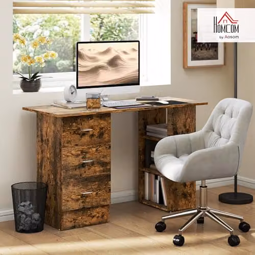HOMCOM Computer Desk in Rustic Brown with Drawers, W/D/H: 120 x 49 x 72 cm – 2