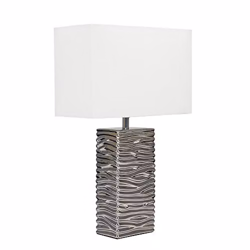 ValueLights Etienne Modern Silver Ceramic Table Lamp with White Fabric Shade, H 47.0 cm x W 30.5 cm x D 14.5 cm