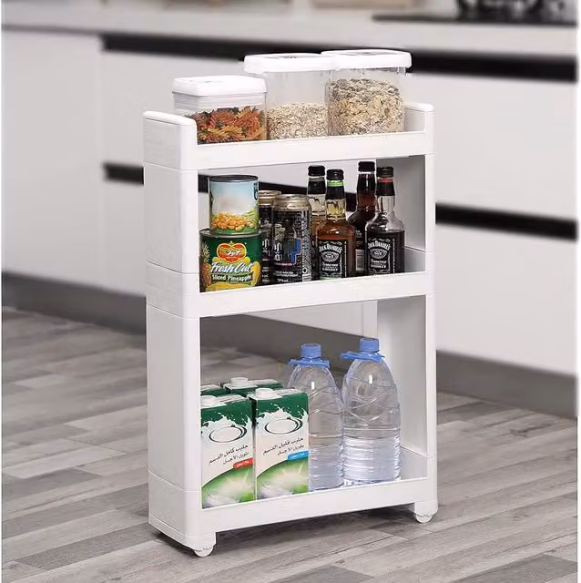 SONGMICS Slim Recess Trolley with 3 Shelves, White