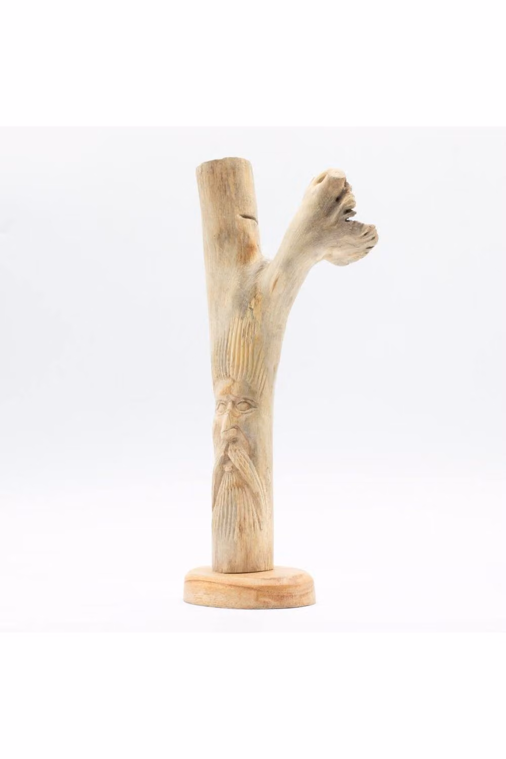 KDMD Greenman Woodland Wood Carving on Upright Branch Stand in Beige – 3