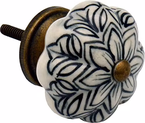Nicola Spring Black Ceramic Floral Cabinet Knobs, Pack of 12 – 3