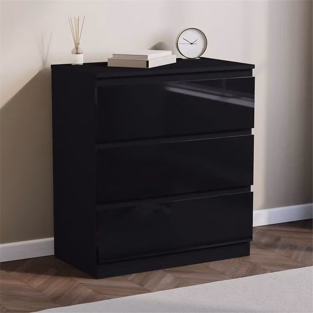 FORGEVIO Modern Black Wooden 3 Drawer Chest of Drawers – 1