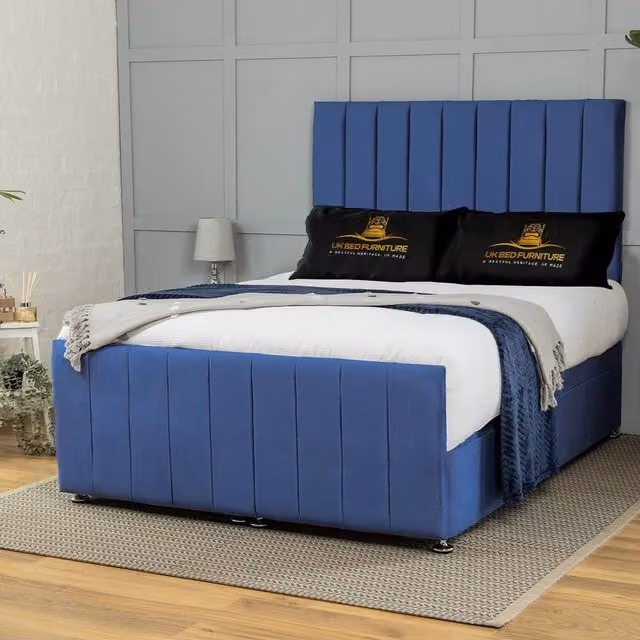 UK Bed Furniture Belvoir End Lift Divan Ottoman Bed with 54 Inch Headboard in Blue, W/D/H: 90 x 190 x 137.16 cm