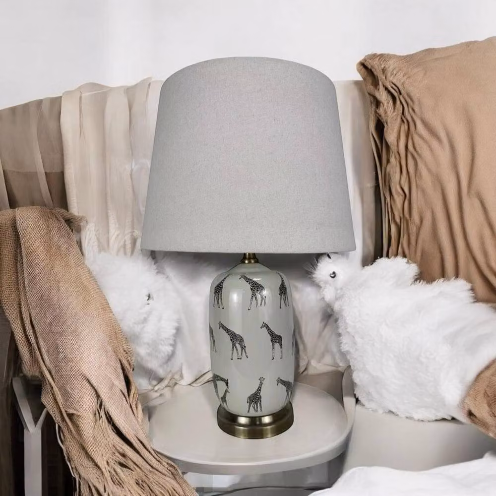 Minster Ceramic Table Lamp and Shade in Grey, W: 14 cm, D: 14 cm, H: 41 cm – 2
