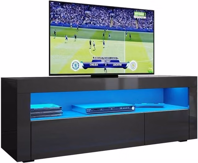 ERGOVEXA Black High Gloss TV Stand Entertainment Unit Cabinet with Integrated LED Light, W/D/H: 120 x 35 x 45 cm