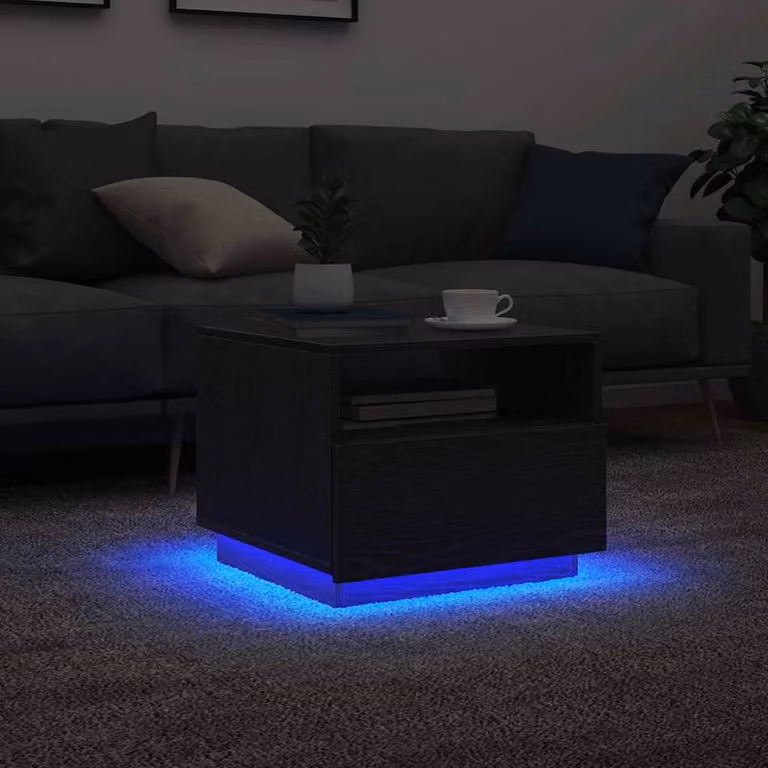 Berkfield Home Modern Coffee Table with LED Lights in Black Oak, W: 50 cm, D: 49 cm, H: 40 cm