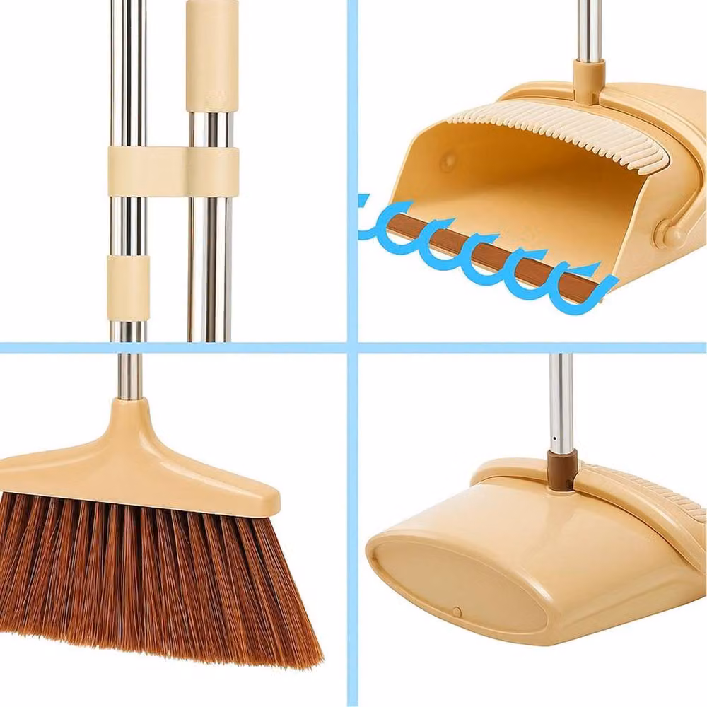 Kelvenix Beige and Brown Long Handled Dustpan and Brush Set with Telescopic Handle – 2
