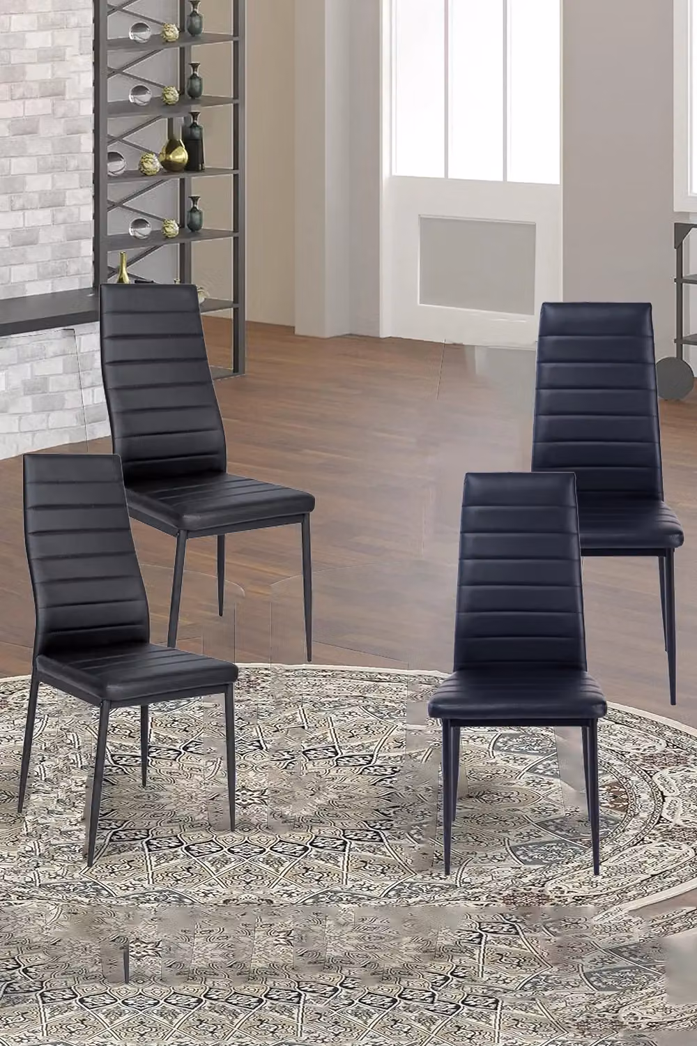 Living and Home Set of 4 Armless Faux Leather Upholstered High Back Dining Chairs in Black – 3