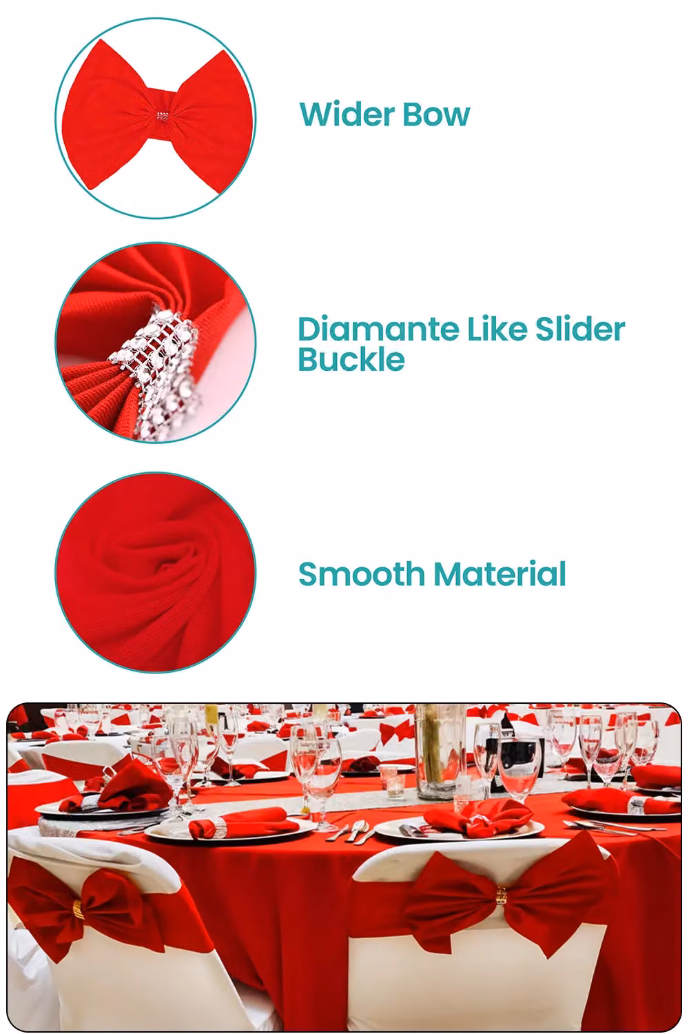Neel Blue Pack of 10 Stretchy Chair Sash Bands with Slider Buckles in Red – 2