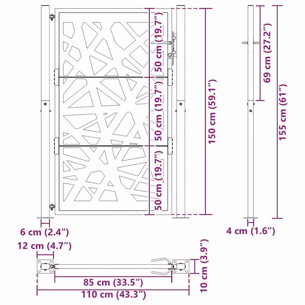 Berkfield Home Beautiful Garden Gate in Brown Weathering Steel, W: 105 cm, H: 155 cm – 4