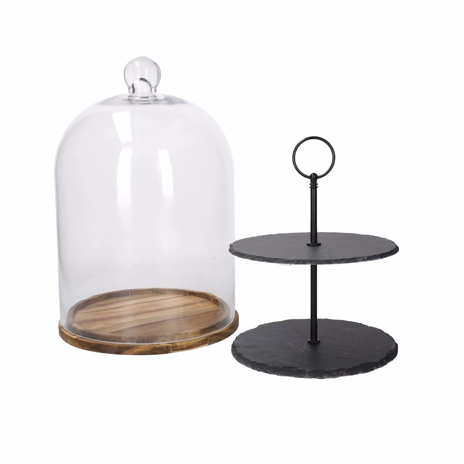 Artesa Appetiser 2-Tier Round Serving Dome in Transparent Glass and Wood – 6