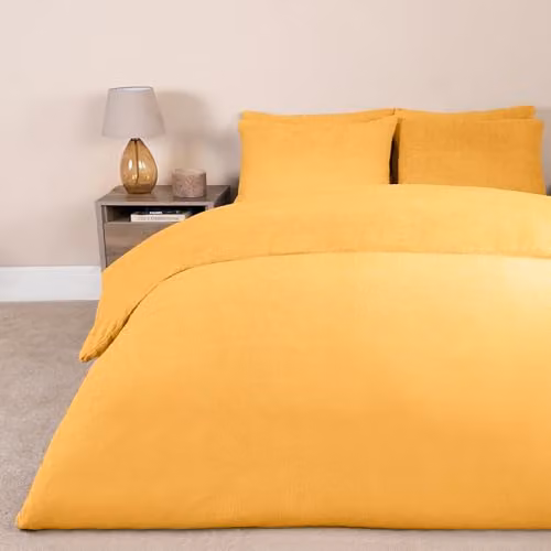 Brentfords Teddy Fleece Duvet Set and Pillowcases, King Size, Yellow