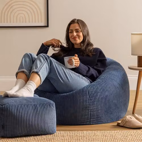 icon Kingston Cord Bean Bag and Footstool with Filling Included, Blue – 2