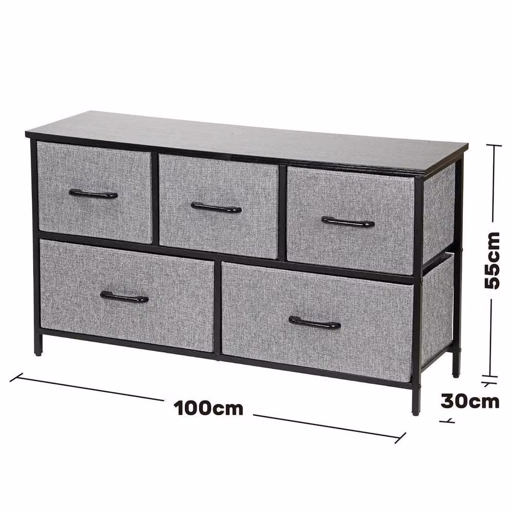 Kelvenix 5 Drawer Fabric Chest of Drawers Storage Unit in Grey and Black, W/D/H: 55 x 30 x 100 cm – 2