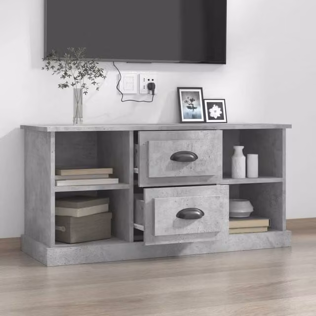 Berkfield Home Industrial Style TV Cabinet in Concrete Grey, W/D/H: 99.5 x 35.5 x 48 cm – 1