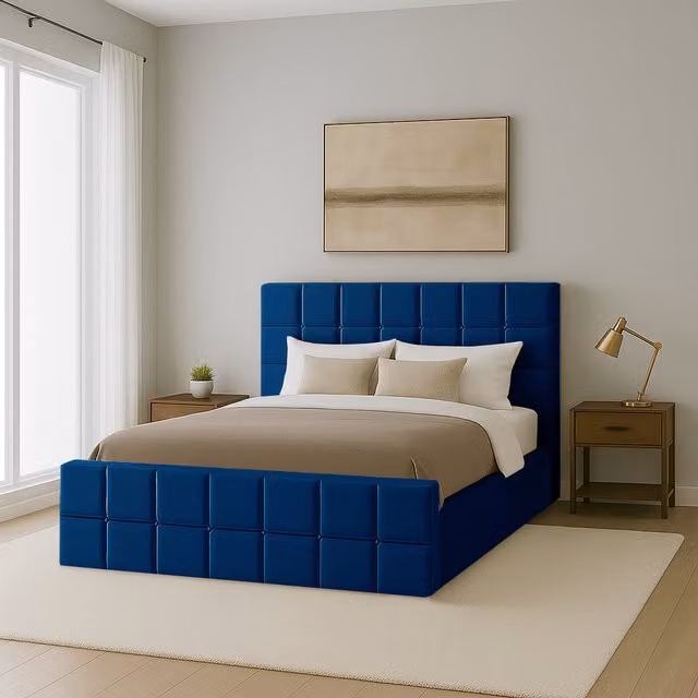 Desire Deco Andrea Blue Velvet Upholstered Storage Bed with Side Compartments W/D/H: 180 x 200 cm