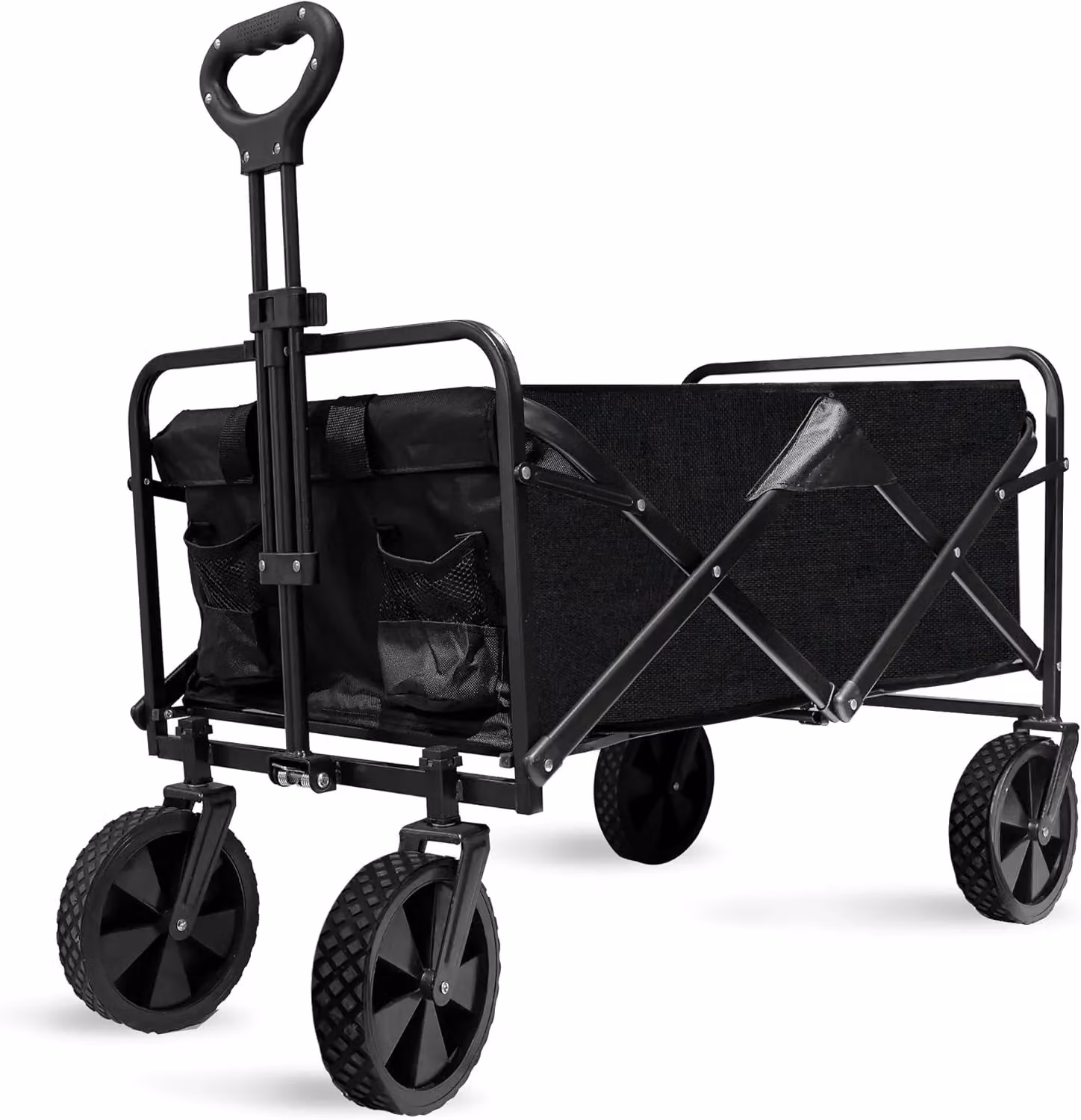 Alivio Heavy-Duty Folding Wagon Cart Collapsible Steel Trolley with Adjustable Handle in Black – 3