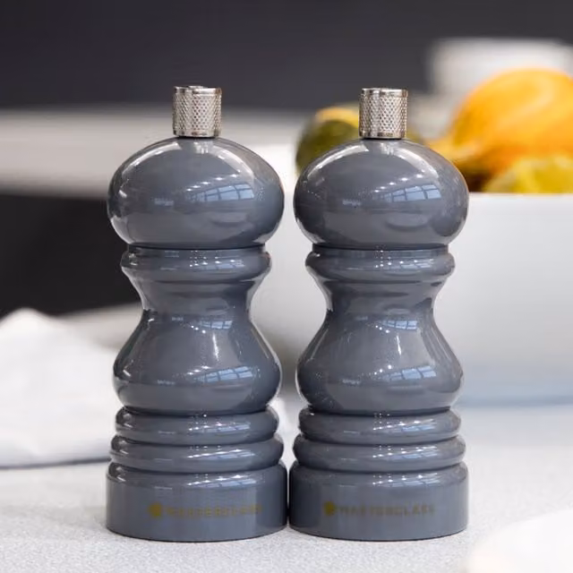 MasterClass Set of 2 Capstan Salt or Pepper Mills with Interchangeable Caps, Black and Grey, Ceramic
