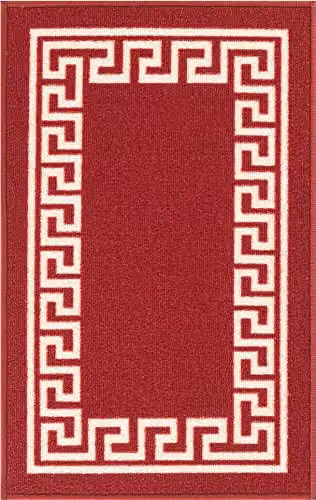 Desire Rugs Greek Key Non-Slip Machine Washable Kitchen Mat, Red and White, W: 80 cm, L: 150 cm – 4