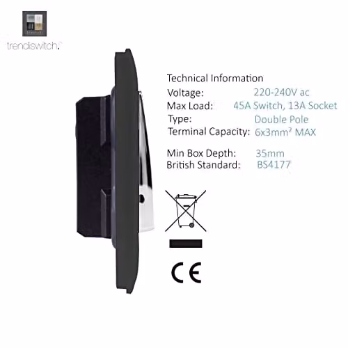Trendi Switch Combination Cooker Switch and Single Plug Socket with Neon Indicator in Charcoal Grey – 2