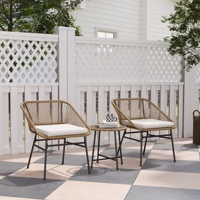 Outsunny Modern Garden Bistro Set with Cushions in Nature and Beige