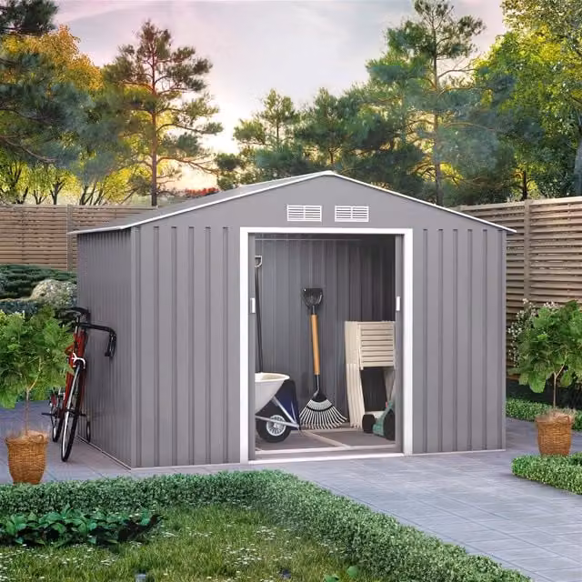 BillyOh Ranger Apex Metal Shed with Foundation Kit, Grey, W: 202 cm, H: 181 cm
