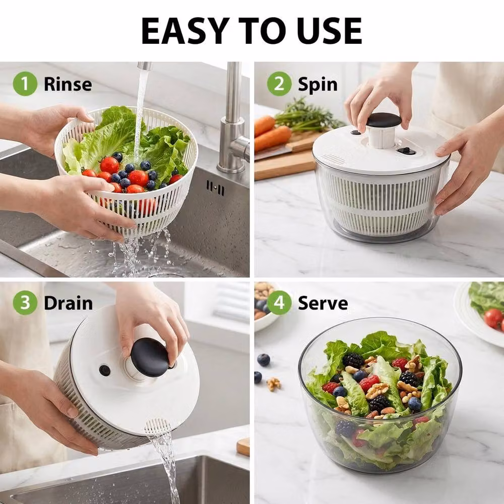 VOGREX 5L Non-Slip Salad Spinner with Multi-Use Basket in White – 2