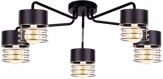 Netlighting Royal Multi Arm Semi Flush Ceiling Light in Gold and Black, Diameter: 70 cm, 5x E27