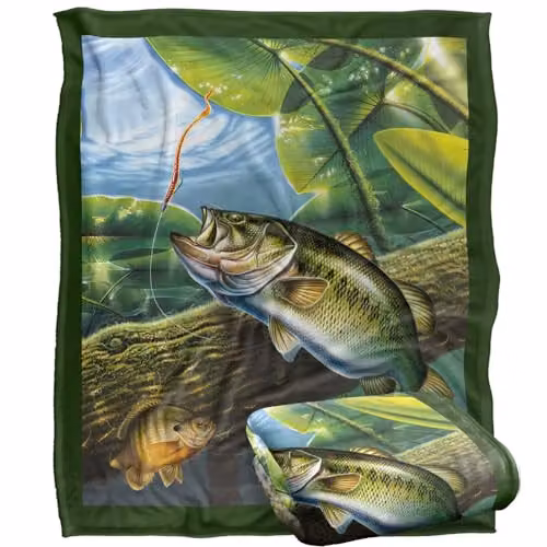 JQ Licensing Fooled Bass Fishing Super Soft Fleece Throw Blanket, White, W/D/H: 152 x 127 cm – 1
