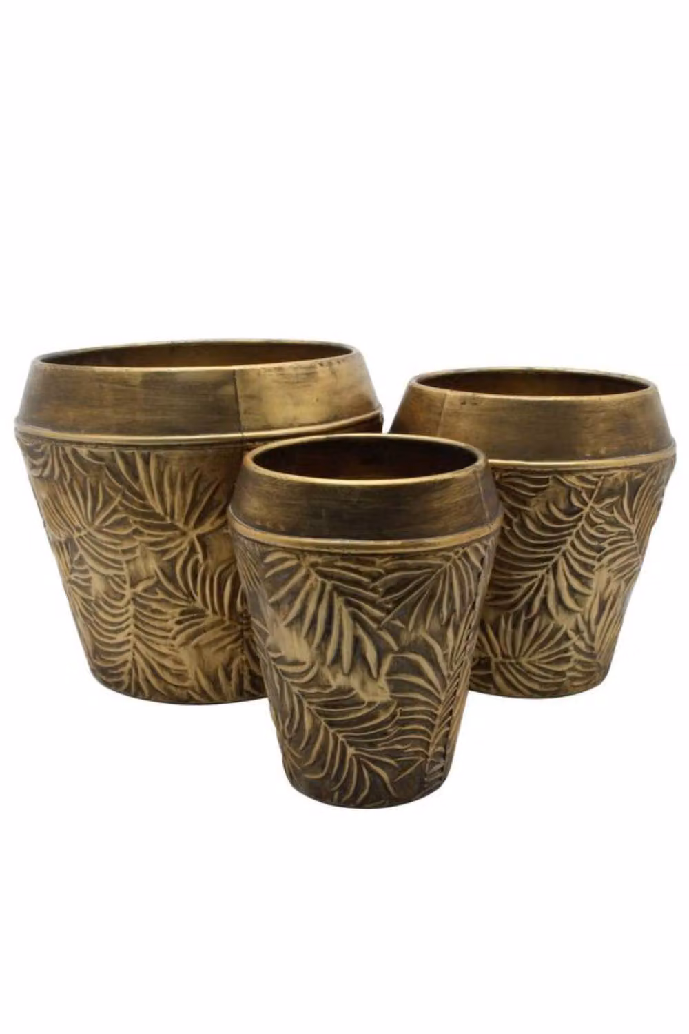 KDMD Tropical Set of 3 Metal Tabletop Vases in Bronze and Gold – 2