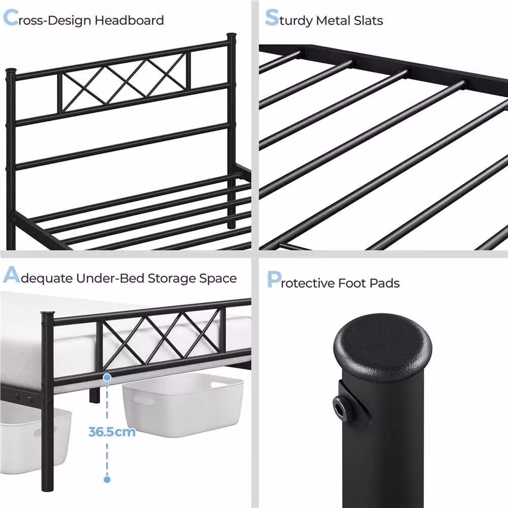 Kelvenix Single Metal Bed Frame in Black, W/D/H: 90 x 200 cm – 3