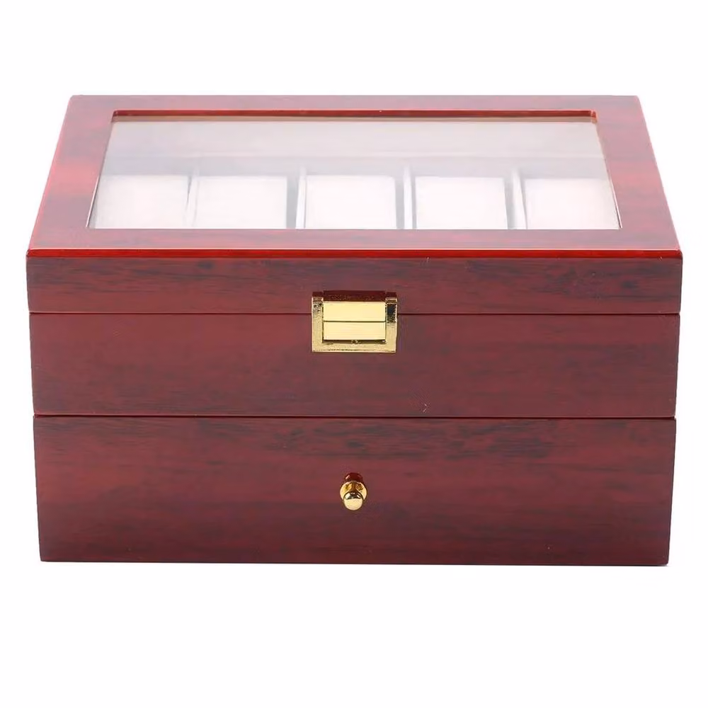 Kelvenix 20-Slot Watch Display and Jewelry Storage Box in Brown with Gold Accents – 3