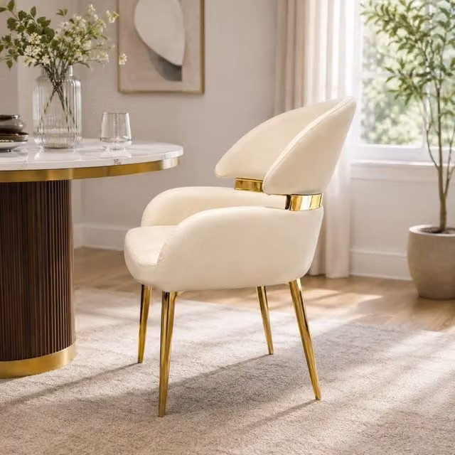 Stratus Interiors Madrid Gold Band PU Leather Dining Chair in Beige