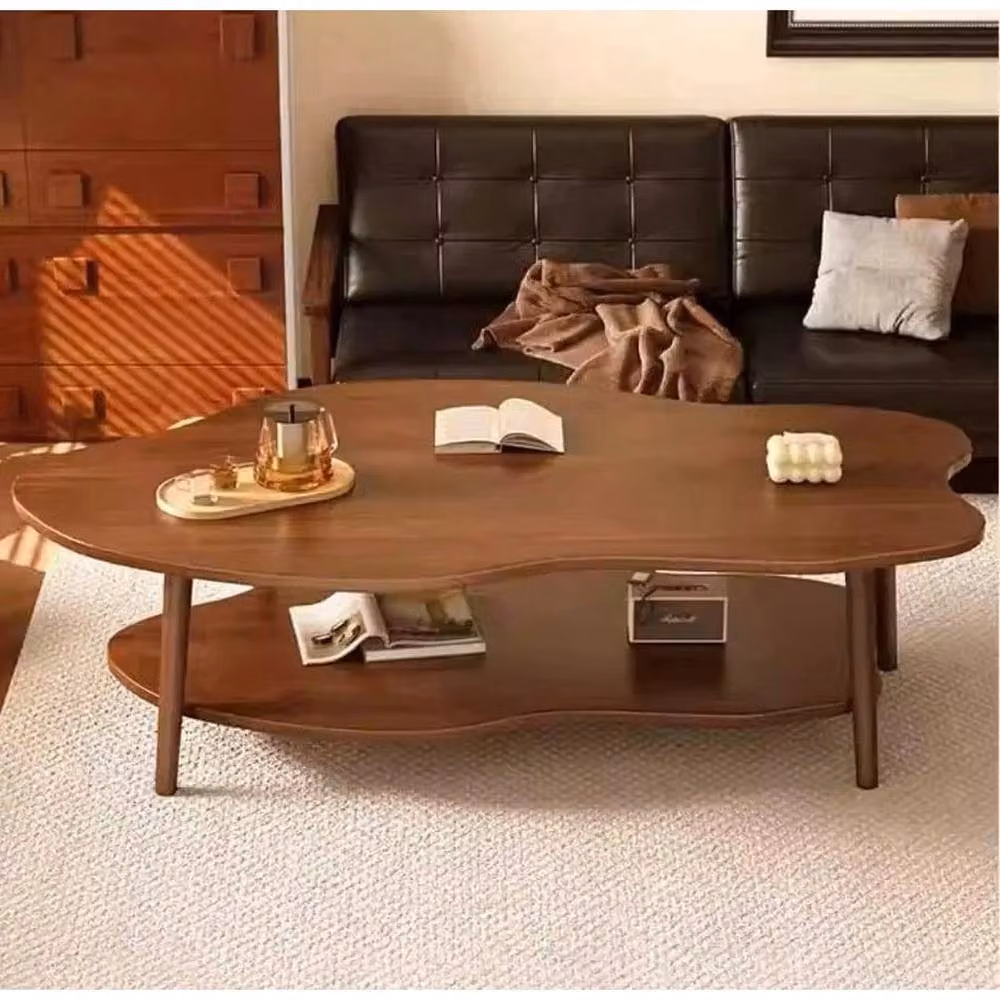 FORGEVIO Oval 2-Tier Wooden Coffee Table in Brown – 4