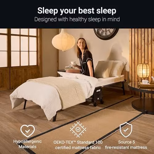 JAY-BE Tourist Single Folding Rollaway Bed with Contract Mattress, W/D/H: 80 x 190 x 24 cm – 5