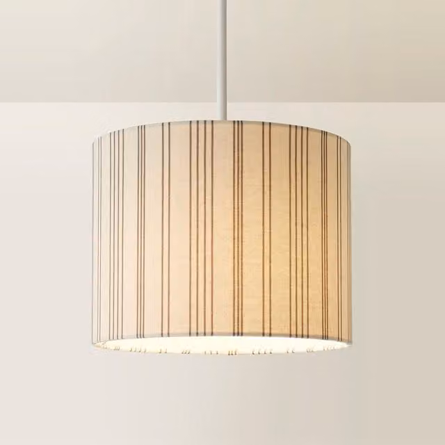 ValueLights Hallie Small Linen Stripe Pattern Cylinder Ceiling Drum Lamp Shade with LED Bulb in Beige and Yellow