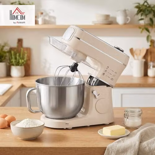 HOMCOM 1400W Stand Mixer with 6L Bowl, 11 Speeds and Pulse Function in Beige – 2