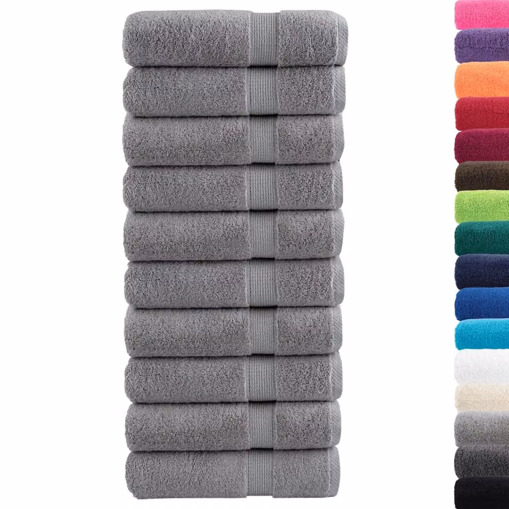 Berkfield Home SOLUND Premium Cotton Terry Hand Towels, Grey, 10 Pack, W: 50 cm, L: 100 cm, 600gsm – 2