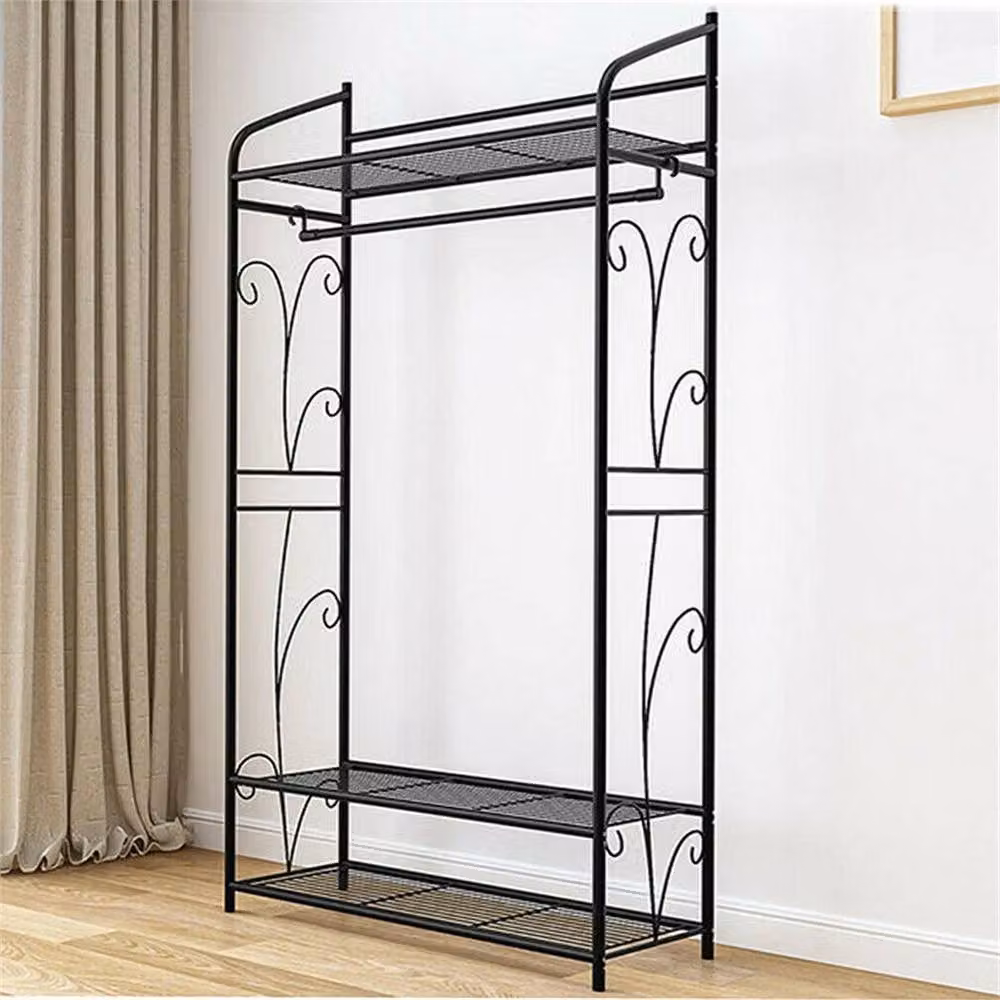 Nordara Vintage Metal Clothes Rail and Storage Shelf in Matt Black – 3