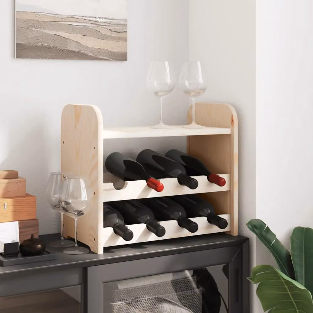 Berkfield Home Rustic Solid Wood Pine Wine Rack with Top Board in Brown, W/D/H: 43 x 25 x 37 cm – 3