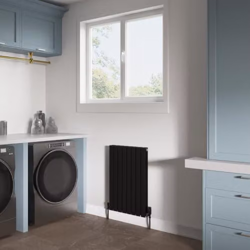 UK Radiators Typhoon Black Flat Tube Horizontal Designer Radiator W: 54.4 cm, H: 80 cm – 3