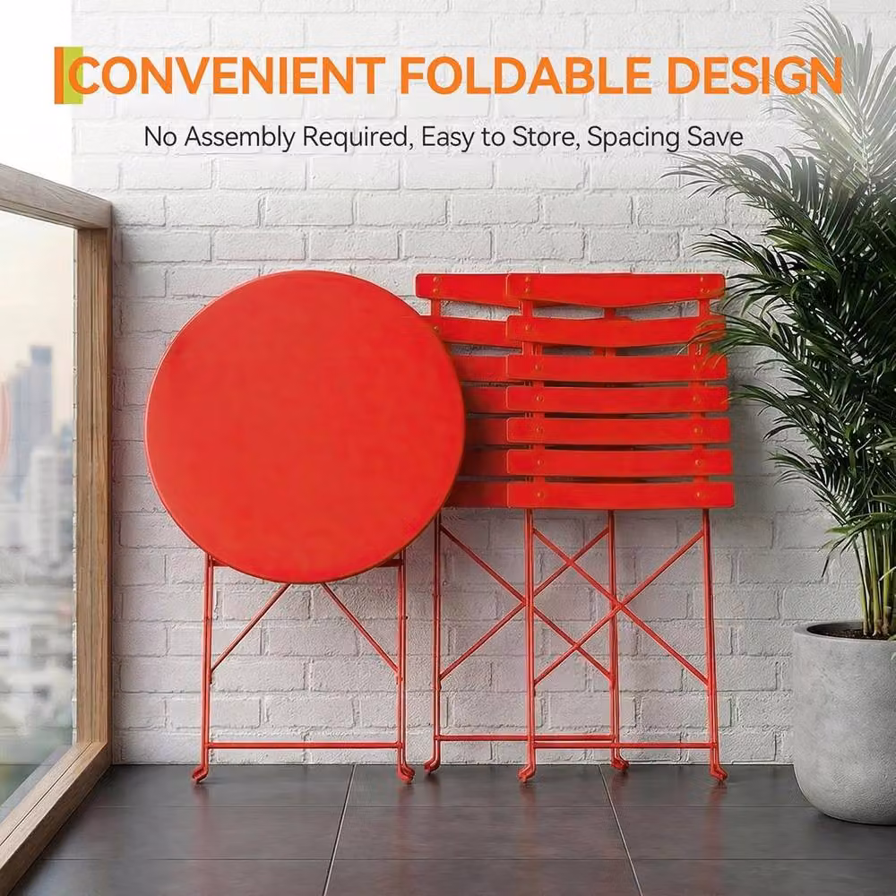 London Boutique Red 3-Piece Metal Bistro Set with Round Table and 2 Chairs for Garden, Terrace or Kitchen – 4