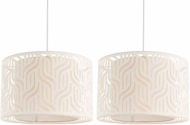 First Choice Lighting Mylo Set of 2 Taupe Linen Cut Out Easy Fit Pendant Shades, Diameter: 35 cm