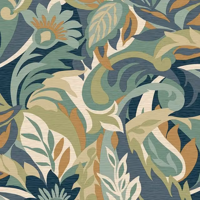 Belgravia Casa Green Botanical Leaf Floral Art Nouveau Paper Wallpaper