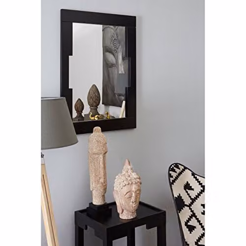 Orsina Osaka Modern Rectangular Wall Mirror in Black, W: 80 cm, H: 60 cm, D: 2 cm – 3