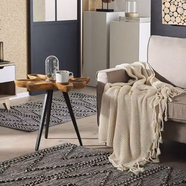 Wyld and Coco Timberline Teak Side Table with Brown Bowl Top and Stainless Steel Tripod Base – 1