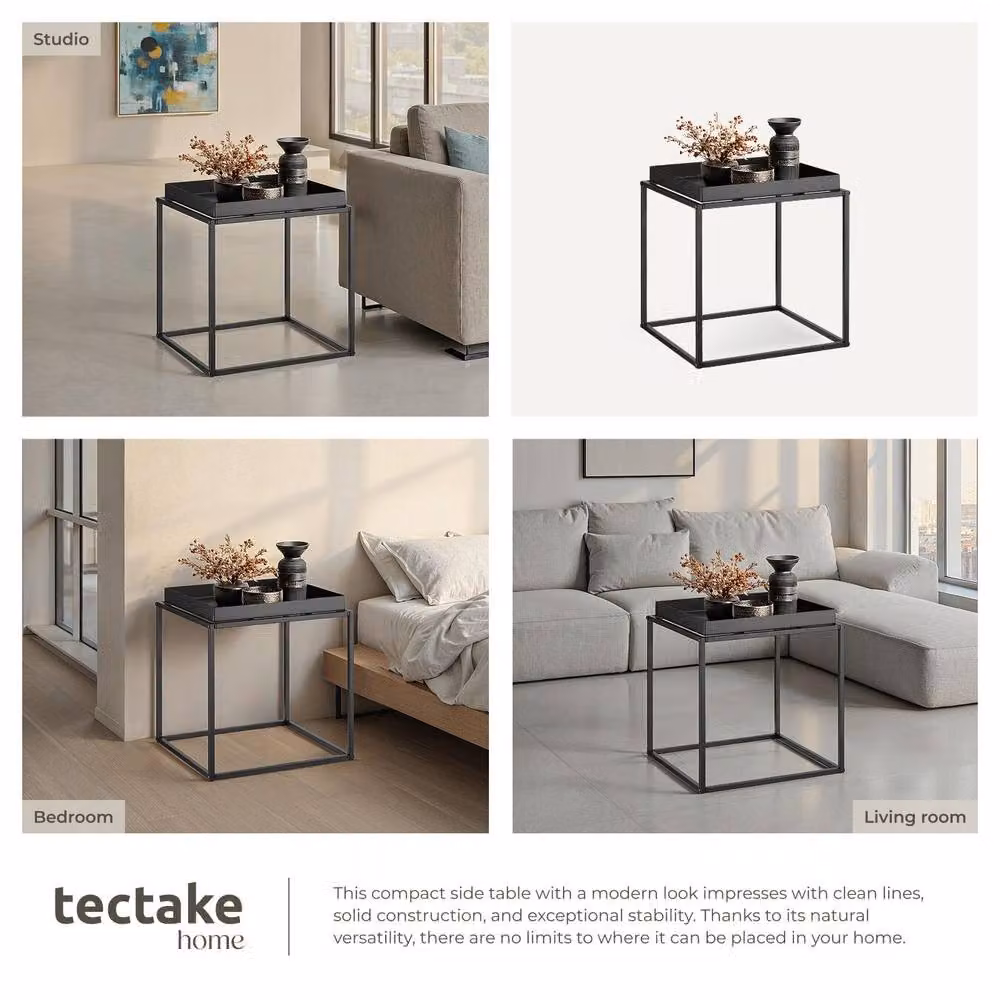 tectake Cambridge Bedside Table with Tray-Shaped Shelf, Black, W/D/H: 40 x 40 x 44 cm – 5