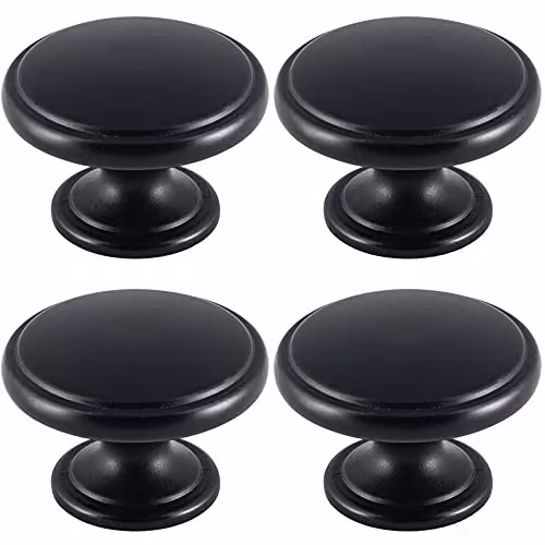 Loops 4 Pack Ring Domed Cupboard Door Knobs in Matt Black, Diameter: 38.5 mm