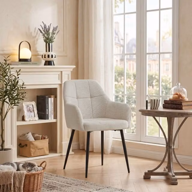 SONARA Modern Single Dining Chair in Beige Chenille Fabric